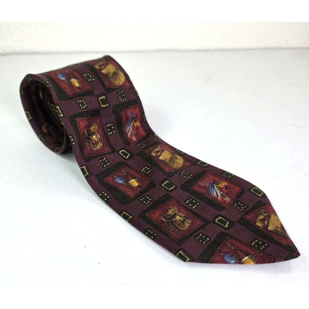 Lands End Mens Neck Tie 64" Long 100% Silk Fly Fishing USA Outdoor Sportsman